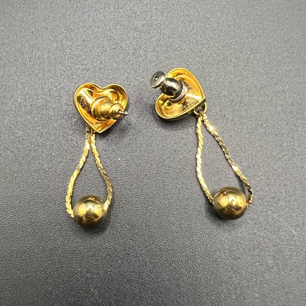 Cute Gold Tone Heart Drop Earrings Valentine’s Day Dainty Love - Picture 3 of 4